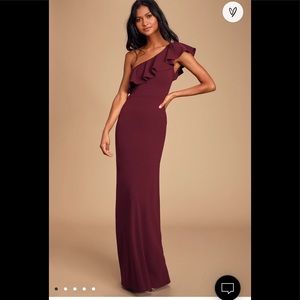 Lulu’s Last Forever Burgundy One-Shoulder Ruffle Maxi Dress